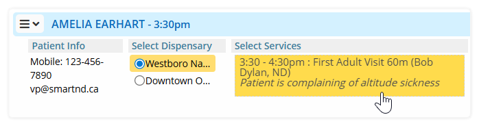 How to add a service to the invoice during express checkout.  Shows a highlighted service after clicking on it. Highlighted services get added to the invoice created during express checkout.